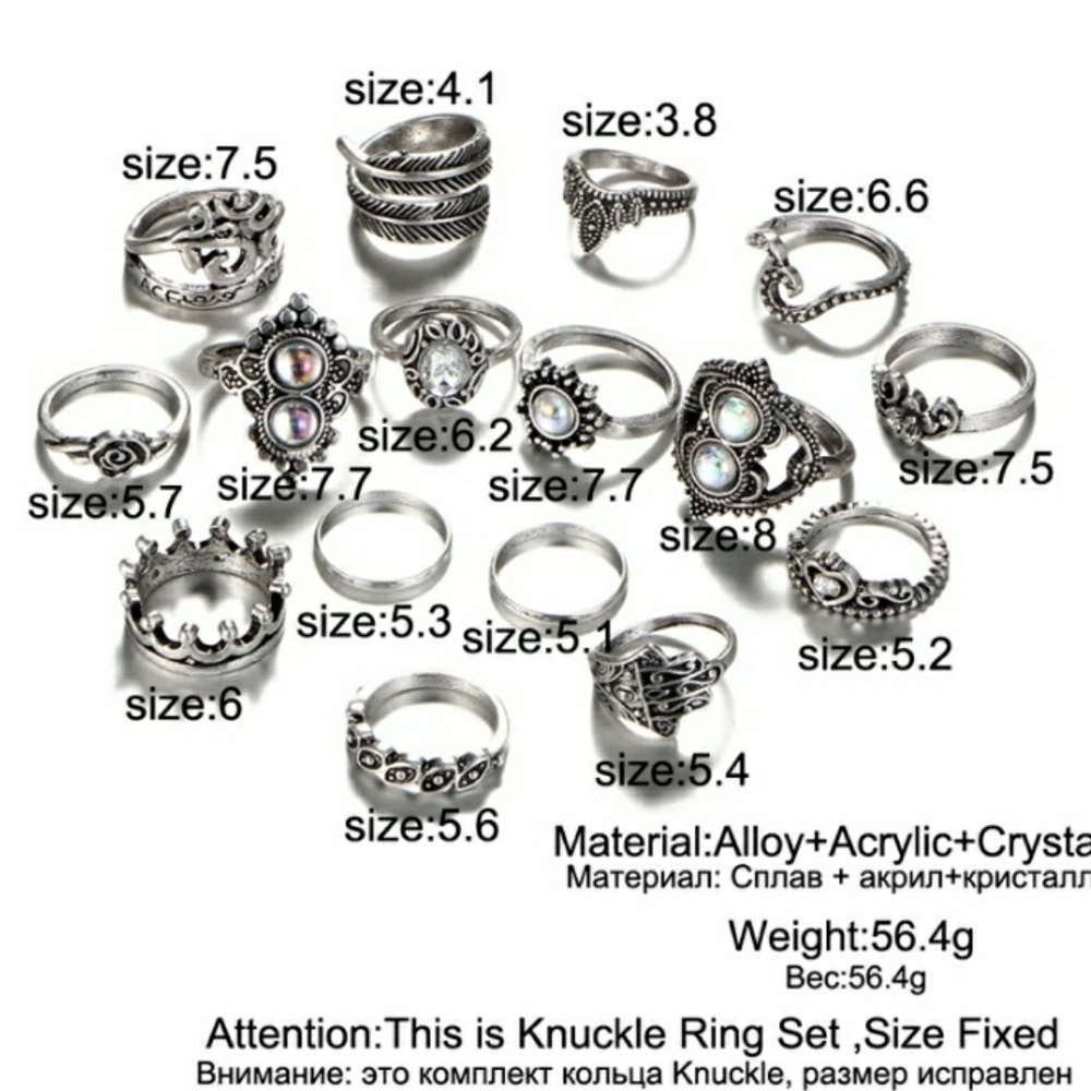 Boho Chic  16pcs Opals Silver Knuckle Midi Rings - Picture 5 of 8